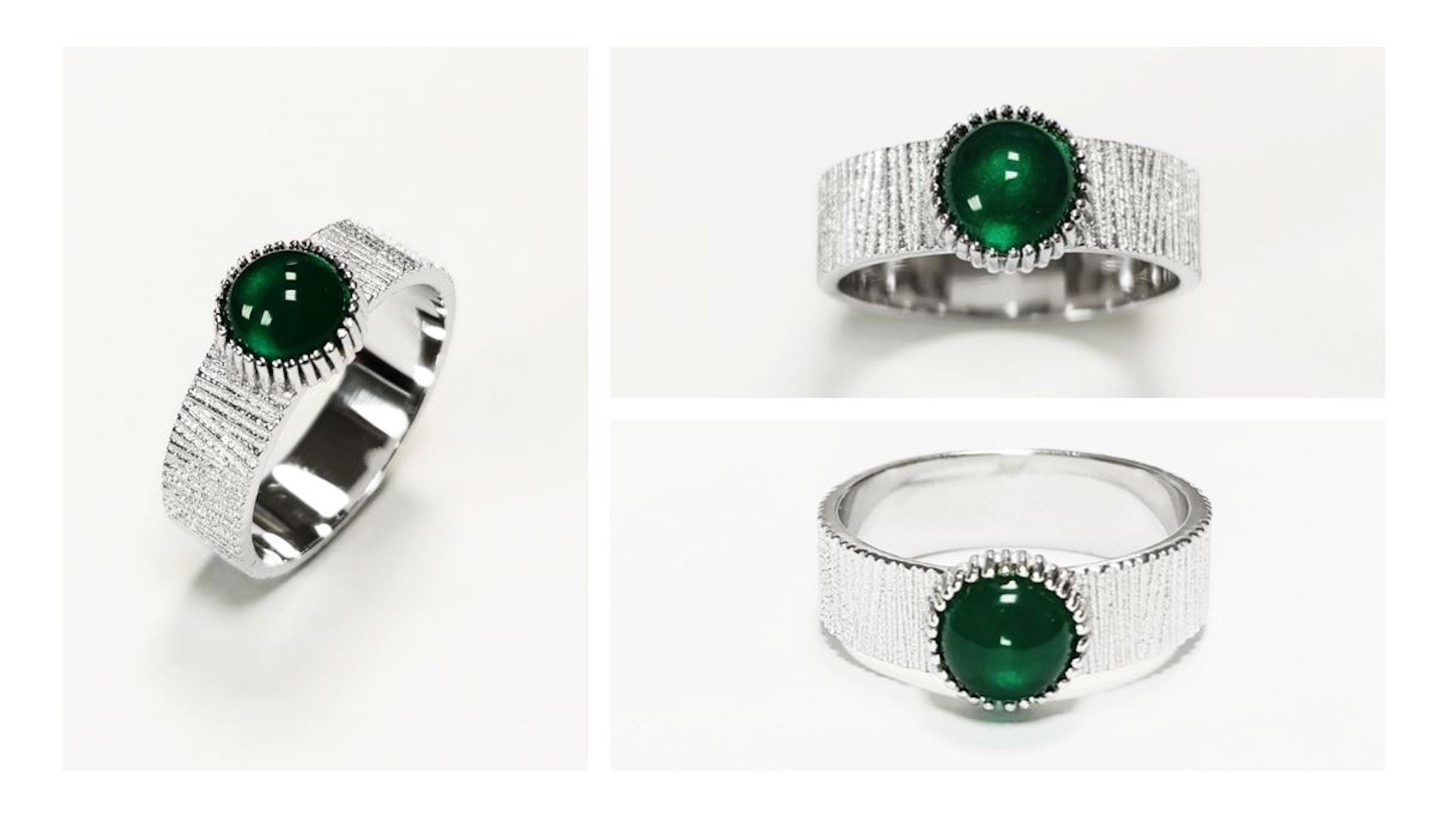 Bague agate verte, argent 925, pierre verte ronde, anneau texturé, bague design moderne, bijou minimaliste, idée cadeau pour elle