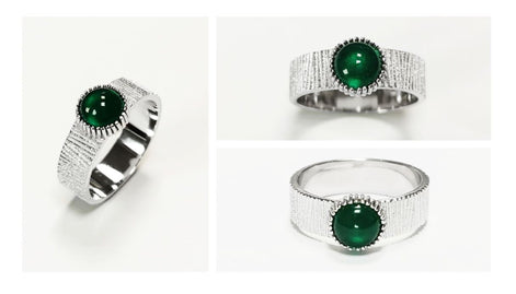 Bague agate verte, argent 925, pierre verte ronde, anneau texturé, bague design moderne, bijou minimaliste, idée cadeau pour elle