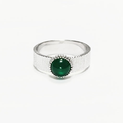 Bague agate verte, argent 925, pierre verte ronde, anneau texturé, bague design moderne, bijou minimaliste, idée cadeau pour elle