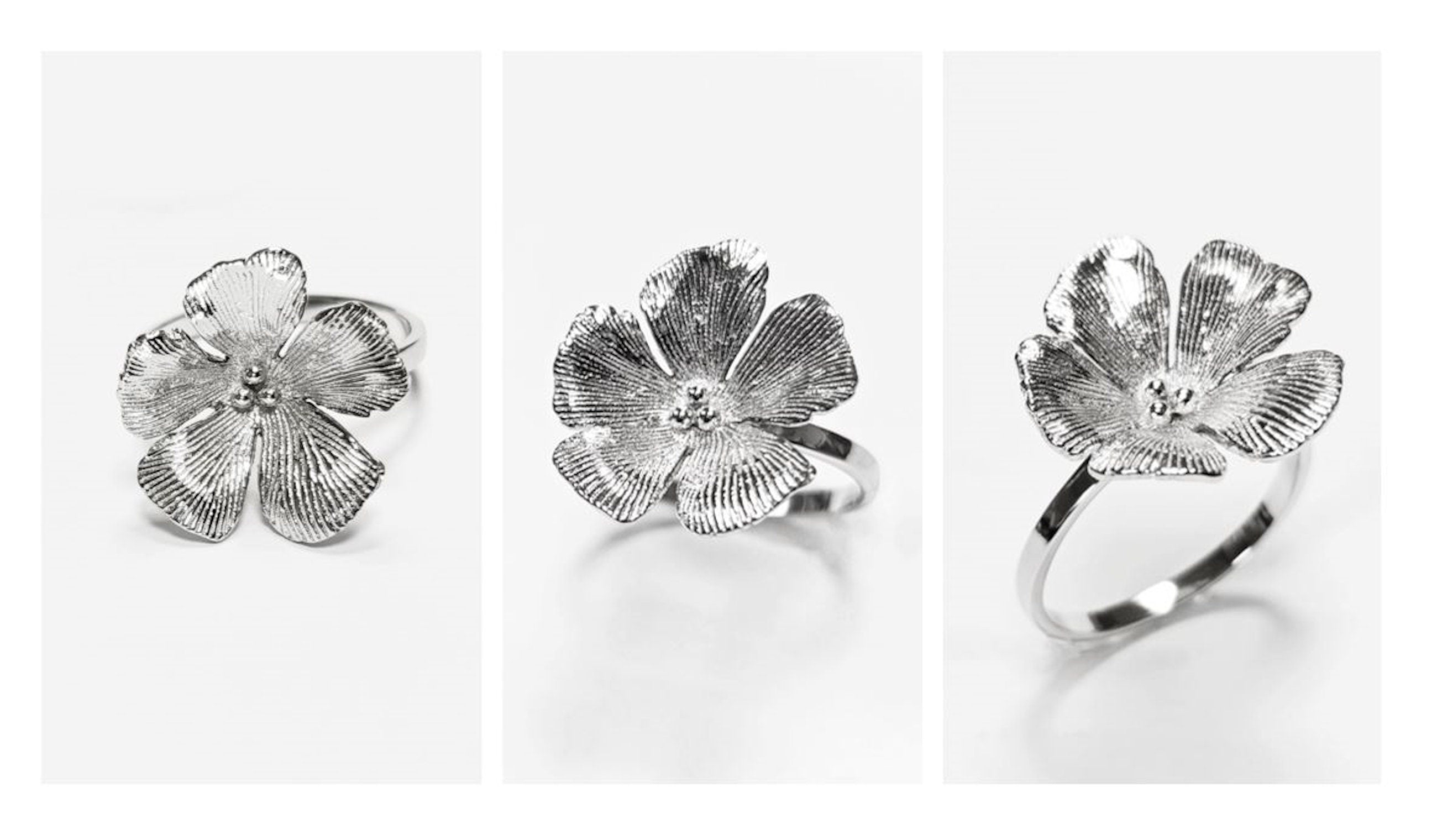 Cherry Flower Ring, Sterling Silver, STURDY Daisies Petals Country Flowers Ring, Blossom Floral Jewelry, Spring Summer Bloom, Nature Gift
