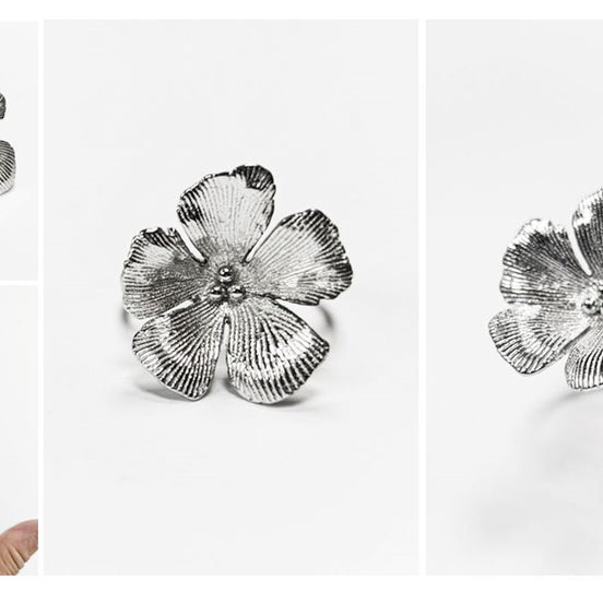 Cherry Flower Ring, Sterling Silver, STURDY Daisies Petals Country Flowers Ring, Blossom Floral Jewelry, Spring Summer Bloom, Nature Gift