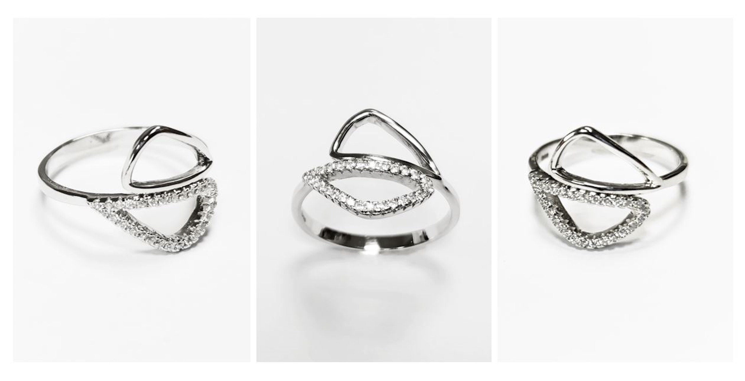 Geometric Openwork Ring • Sterling Silver & Zirconia • Geometric Open Frame Design Ring • Minimalist Abstract Jewelry • Modern Gift for Her