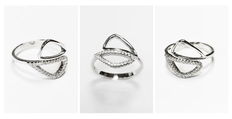 Geometric Openwork Ring • Sterling Silver & Zirconia • Geometric Open Frame Design Ring • Minimalist Abstract Jewelry • Modern Gift for Her