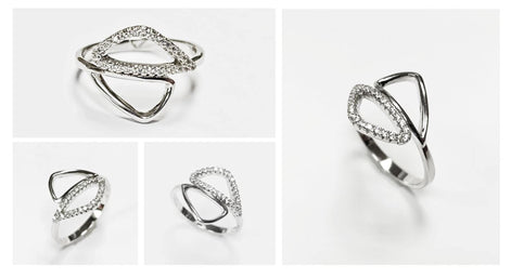Geometric Openwork Ring • Sterling Silver & Zirconia • Geometric Open Frame Design Ring • Minimalist Abstract Jewelry • Modern Gift for Her