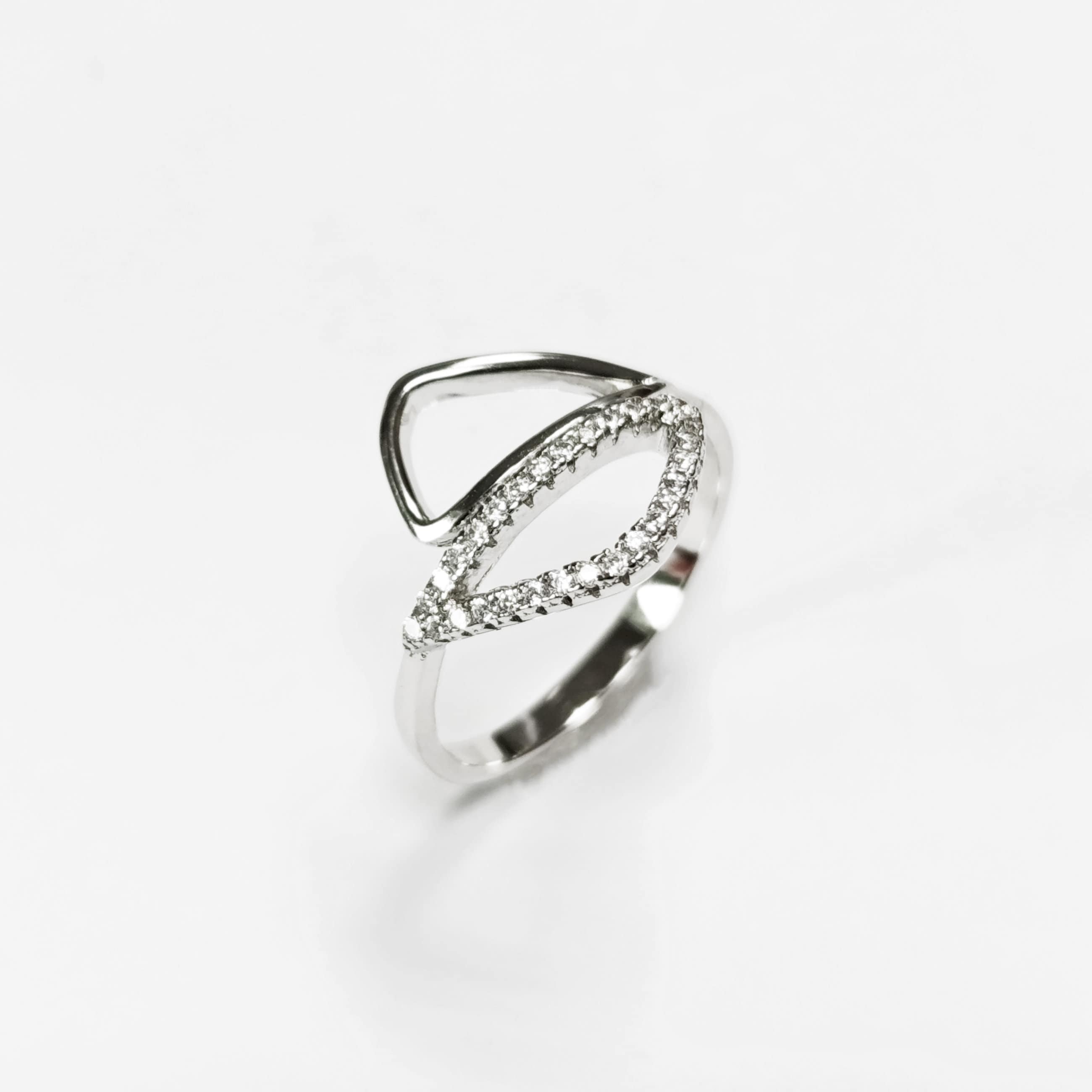 Geometric Openwork Ring • Sterling Silver & Zirconia • Geometric Open Frame Design Ring • Minimalist Abstract Jewelry • Modern Gift for Her
