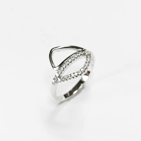Geometric Openwork Ring • Sterling Silver & Zirconia • Geometric Open Frame Design Ring • Minimalist Abstract Jewelry • Modern Gift for Her