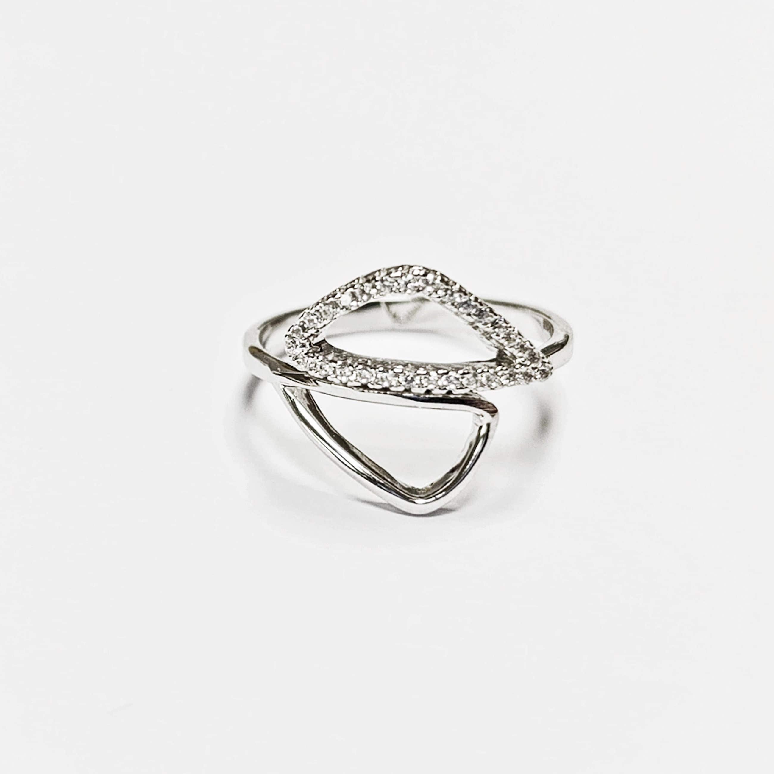 Geometric Openwork Ring • Sterling Silver & Zirconia • Geometric Open Frame Design Ring • Minimalist Abstract Jewelry • Modern Gift for Her