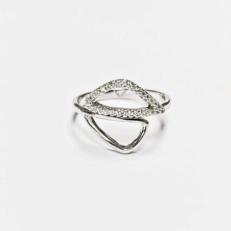 Geometric Openwork Ring • Sterling Silver & Zirconia • Geometric Open Frame Design Ring • Minimalist Abstract Jewelry • Modern Gift for Her