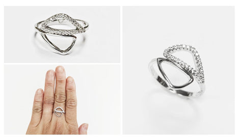 Geometric Openwork Ring • Sterling Silver & Zirconia • Geometric Open Frame Design Ring • Minimalist Abstract Jewelry • Modern Gift for Her
