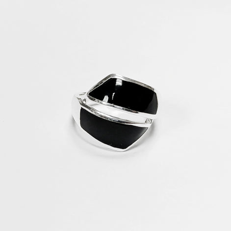 Onyx Bypass Ring - Sterling Silver - Black Onyx - Gemstone Crossing Ring - Designer Ring - Black Stone Ring - Framed Geometrical Ring