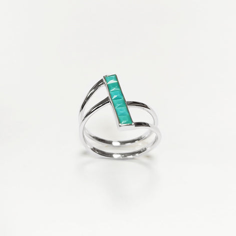 Turquoise Bypass Ring, Sterling Silver, Enhanced Blue Turquoise Stones Jewelry, Sleek Inlay Modern Turquoise Band, Minimalist Flat Stone
