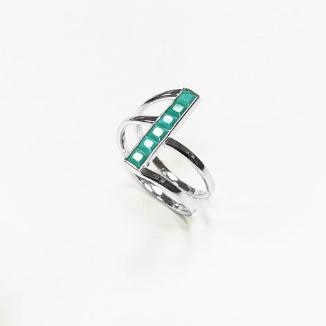 Turquoise Bypass Ring, Sterling Silver, Enhanced Blue Turquoise Stones Jewelry, Sleek Inlay Modern Turquoise Band, Minimalist Flat Stone