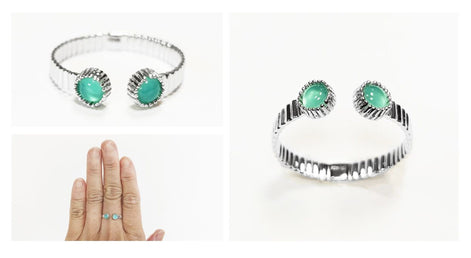Green open striped ring, sterling silver, round amazonite stones, textured stripes lines band, designer modern stone jewelry, woman gift