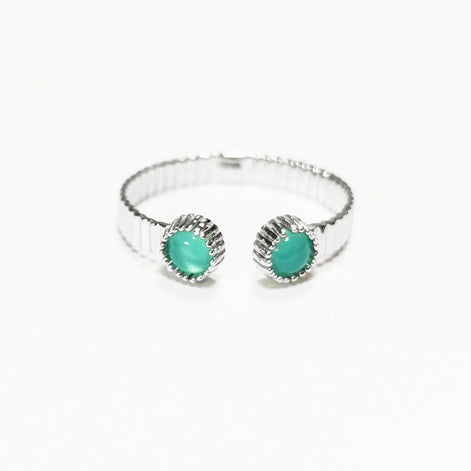 Green open striped ring, sterling silver, round amazonite stones, textured stripes lines band, designer modern stone jewelry, woman gift