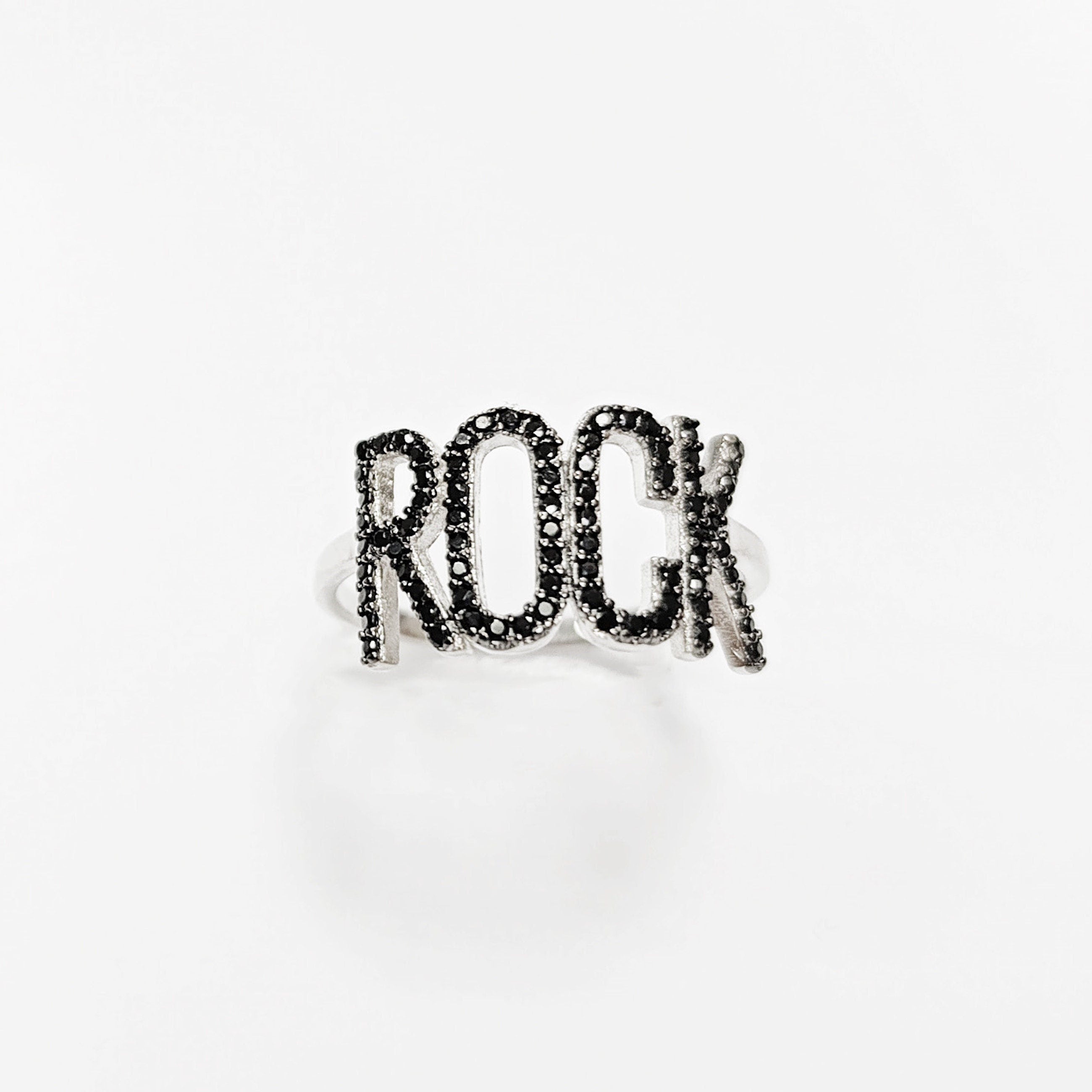 Rock music ring, sterling silver, black lab stone (cz) stone, rock and roll fanatic lover jewelry, rebel rock 'n' roll fan, women gift