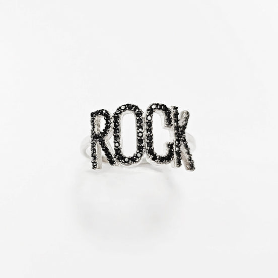 Rock music ring, sterling silver, black lab stone (cz) stone, rock and roll fanatic lover jewelry, rebel rock 'n' roll fan, women gift