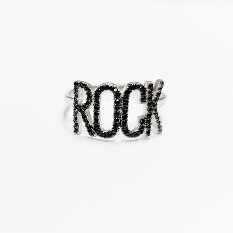 Rock music ring, sterling silver, black lab stone (cz) stone, rock and roll fanatic lover jewelry, rebel rock 'n' roll fan, women gift