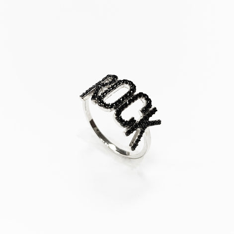 Rock music ring, sterling silver, black lab stone (cz) stone, rock and roll fanatic lover jewelry, rebel rock 'n' roll fan, women gift