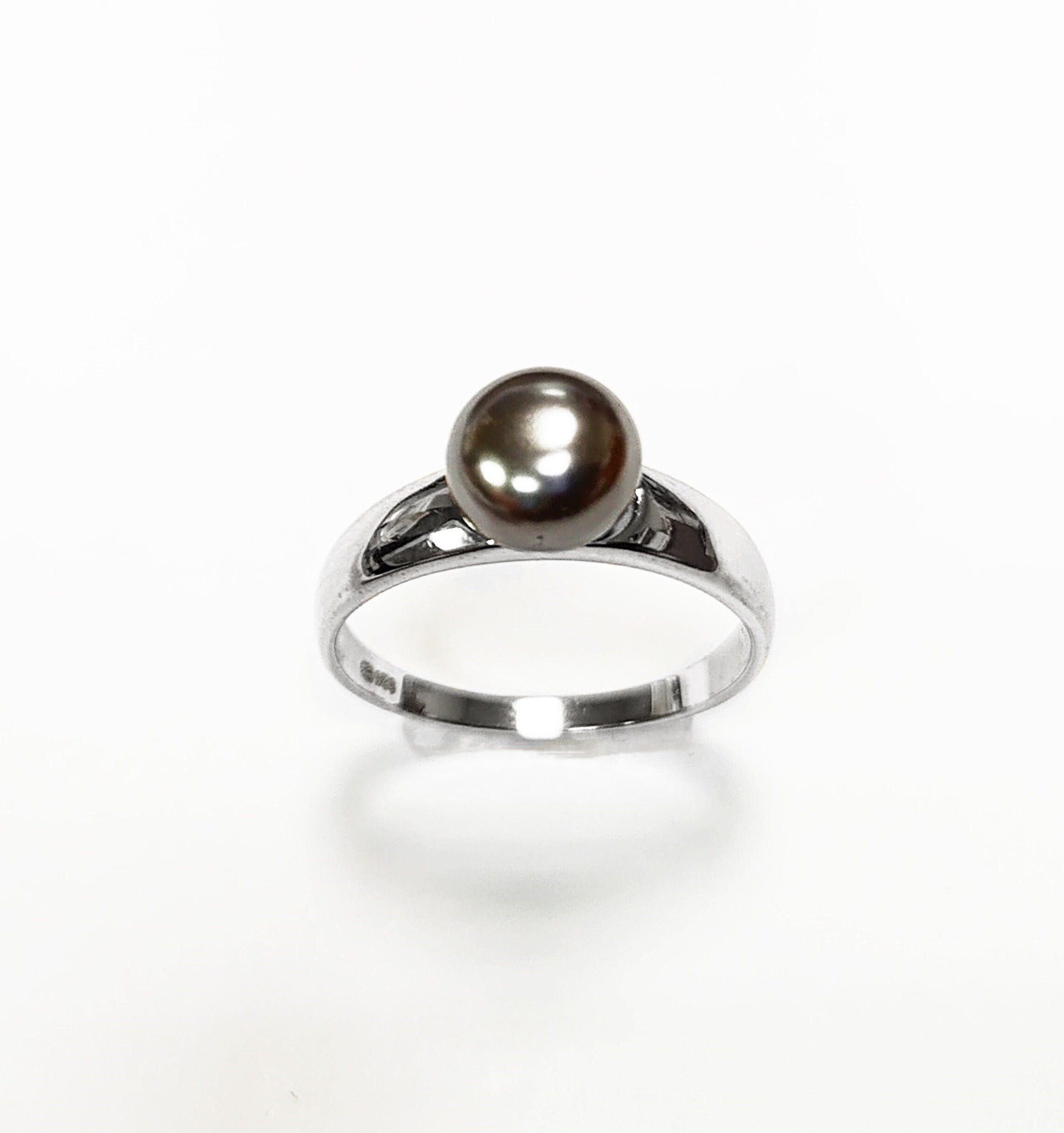 Black Pearl Solitaire Ring • Sterling Silver • Minimalist Contemporary Shell Pearl Jewelry for Women • Perfect for Daily Elegance or Gift