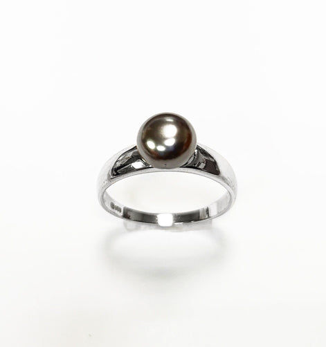 Black Pearl Solitaire Ring • Sterling Silver • Minimalist Contemporary Shell Pearl Jewelry for Women • Perfect for Daily Elegance or Gift