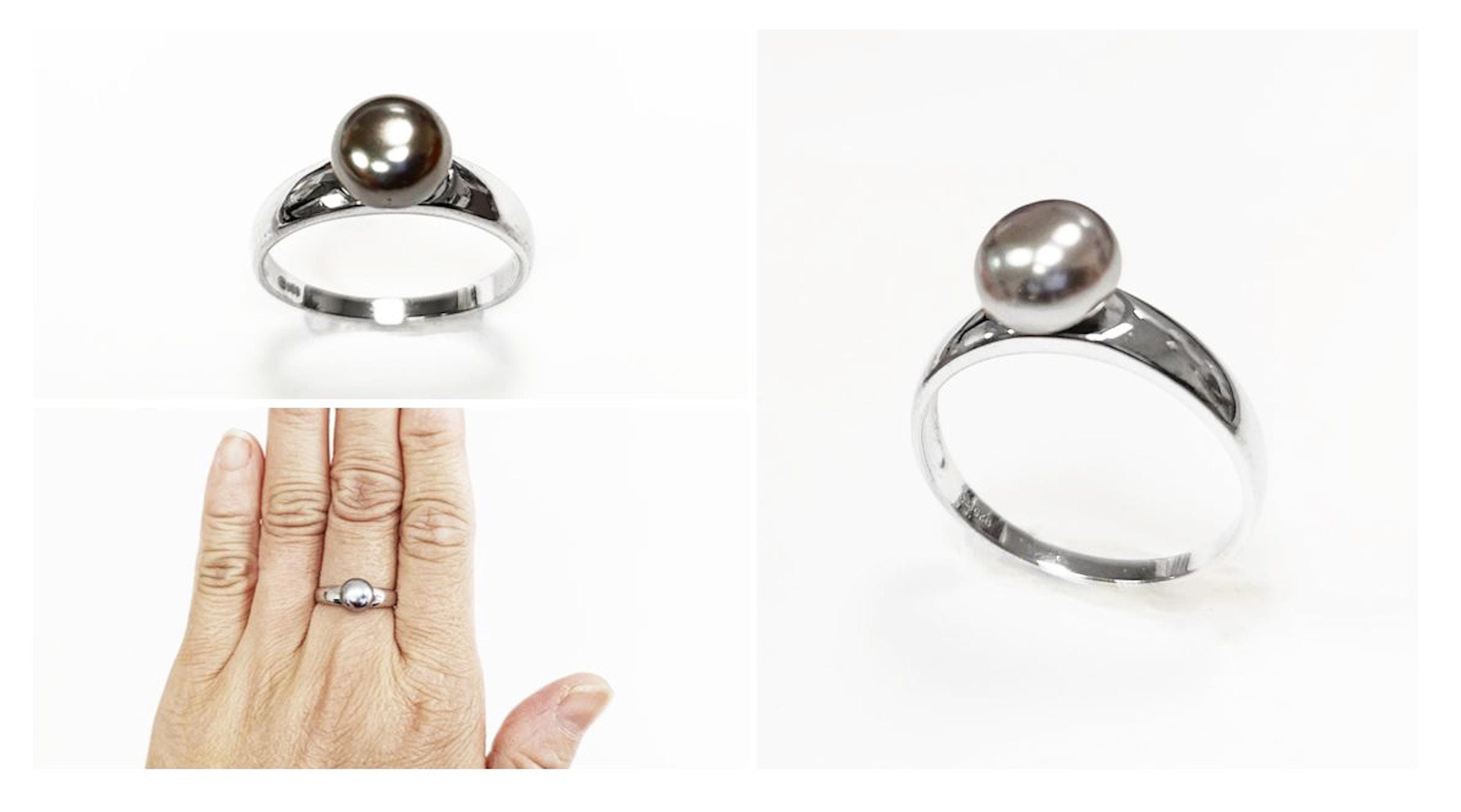 Black Pearl Solitaire Ring • Sterling Silver • Minimalist Contemporary Shell Pearl Jewelry for Women • Perfect for Daily Elegance or Gift