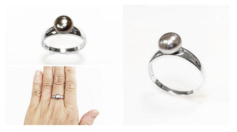 Black Pearl Solitaire Ring • Sterling Silver • Minimalist Contemporary Shell Pearl Jewelry for Women • Perfect for Daily Elegance or Gift