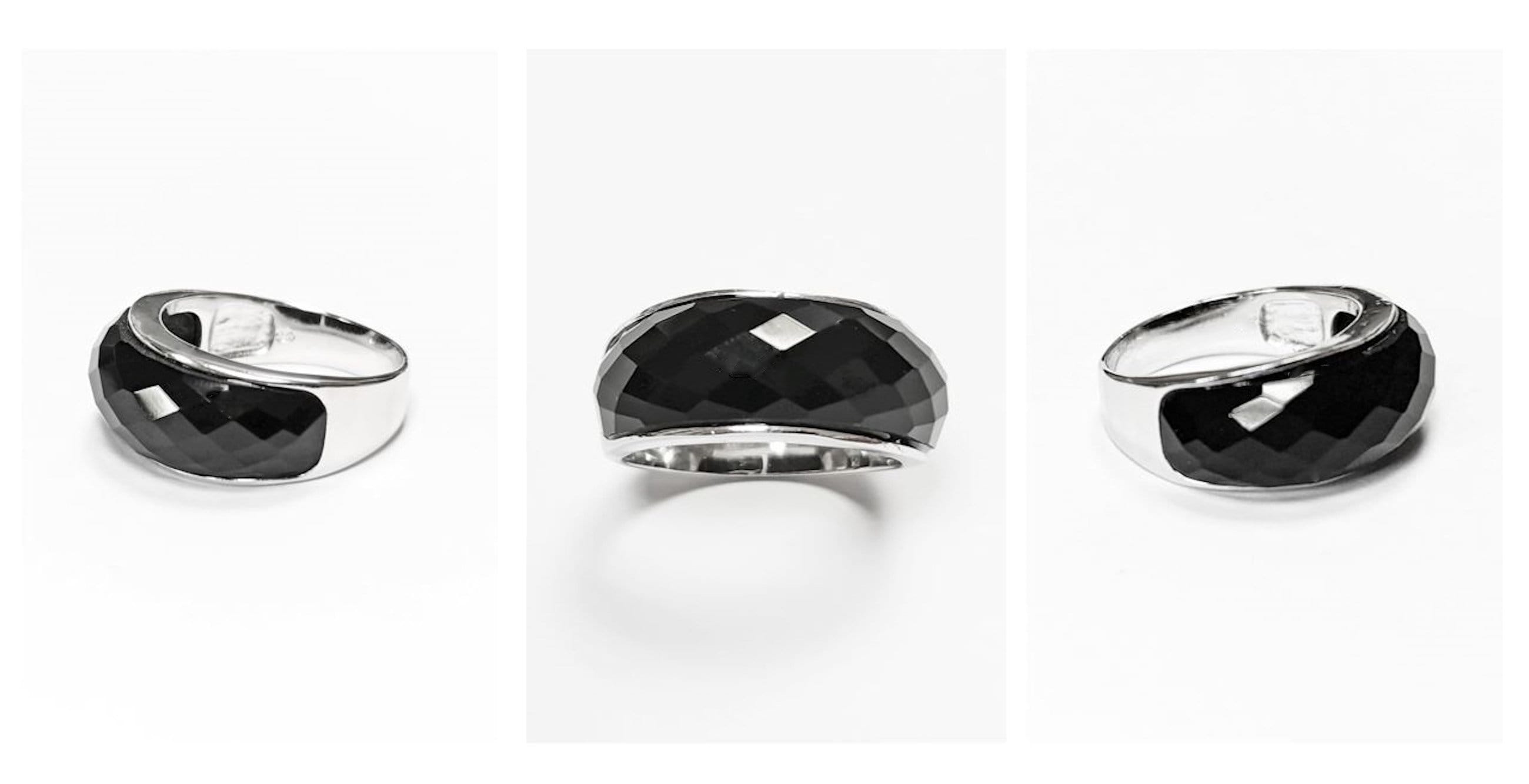 Faceted Onyx Ring by KRAMIKE • Sterling Silver • Modern & Elegant Black Stone Band • Perfect for a Sophisticated Look • Gift for Her • KR030