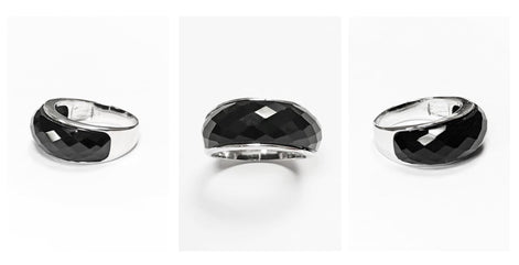 Faceted Onyx Ring by KRAMIKE • Sterling Silver • Modern & Elegant Black Stone Band • Perfect for a Sophisticated Look • Gift for Her • KR030