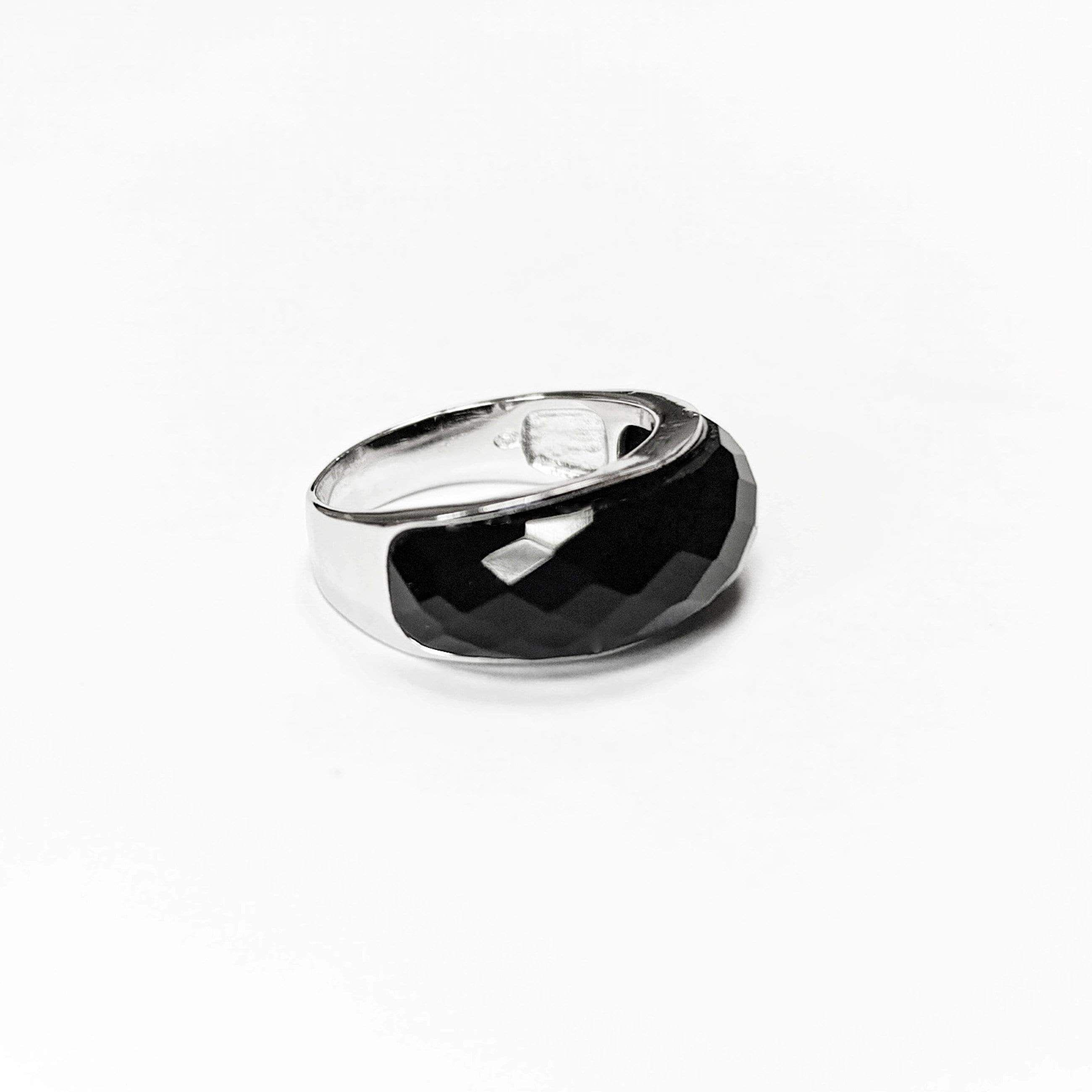Faceted Onyx Ring by KRAMIKE • Sterling Silver • Modern & Elegant Black Stone Band • Perfect for a Sophisticated Look • Gift for Her • KR030