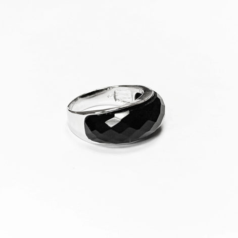Faceted Onyx Ring by KRAMIKE • Sterling Silver • Modern & Elegant Black Stone Band • Perfect for a Sophisticated Look • Gift for Her • KR030