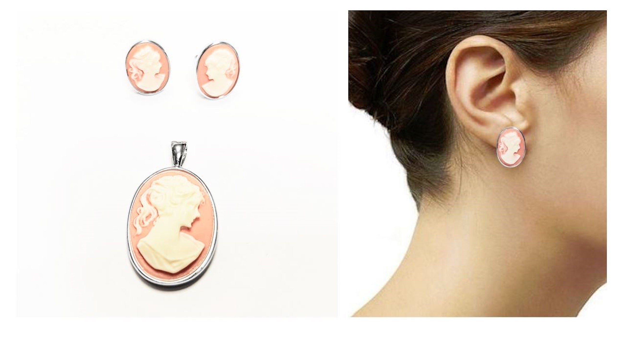Sterling Silver Cameo Earrings – Vintage Victorian Portrait Jewelry