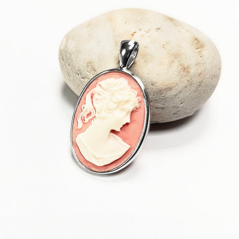 Sterling Silver Cameo Earrings, Vintage Victorian Woman Portrait Resin Stone, Dangle 925
