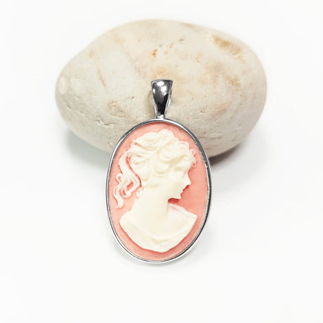 Sterling Silver Cameo Earrings, Vintage Victorian Woman Portrait Resin Stone, Dangle 925
