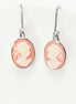 Sterling Silver Cameo Earrings, Vintage Victorian Woman Portrait Resin Stone, Dangle 925