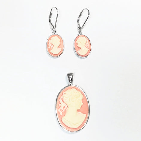 Sterling Silver Cameo Earrings, Vintage Victorian Woman Portrait Resin Stone, Dangle 925