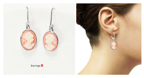 Cameo Pendant - Sterling Silver - Red and white Oval Resin stone- woman face portrait cameo - Vintage necklace charm - Victorian Jewelry