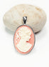 Cameo Pendant - Sterling Silver - Red and white Oval Resin stone- woman face portrait cameo - Vintage necklace charm - Victorian Jewelry