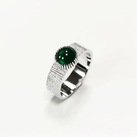 Bague agate verte, argent 925, pierre verte ronde, anneau texturé, bague design moderne, bijou minimaliste, idée cadeau pour elle