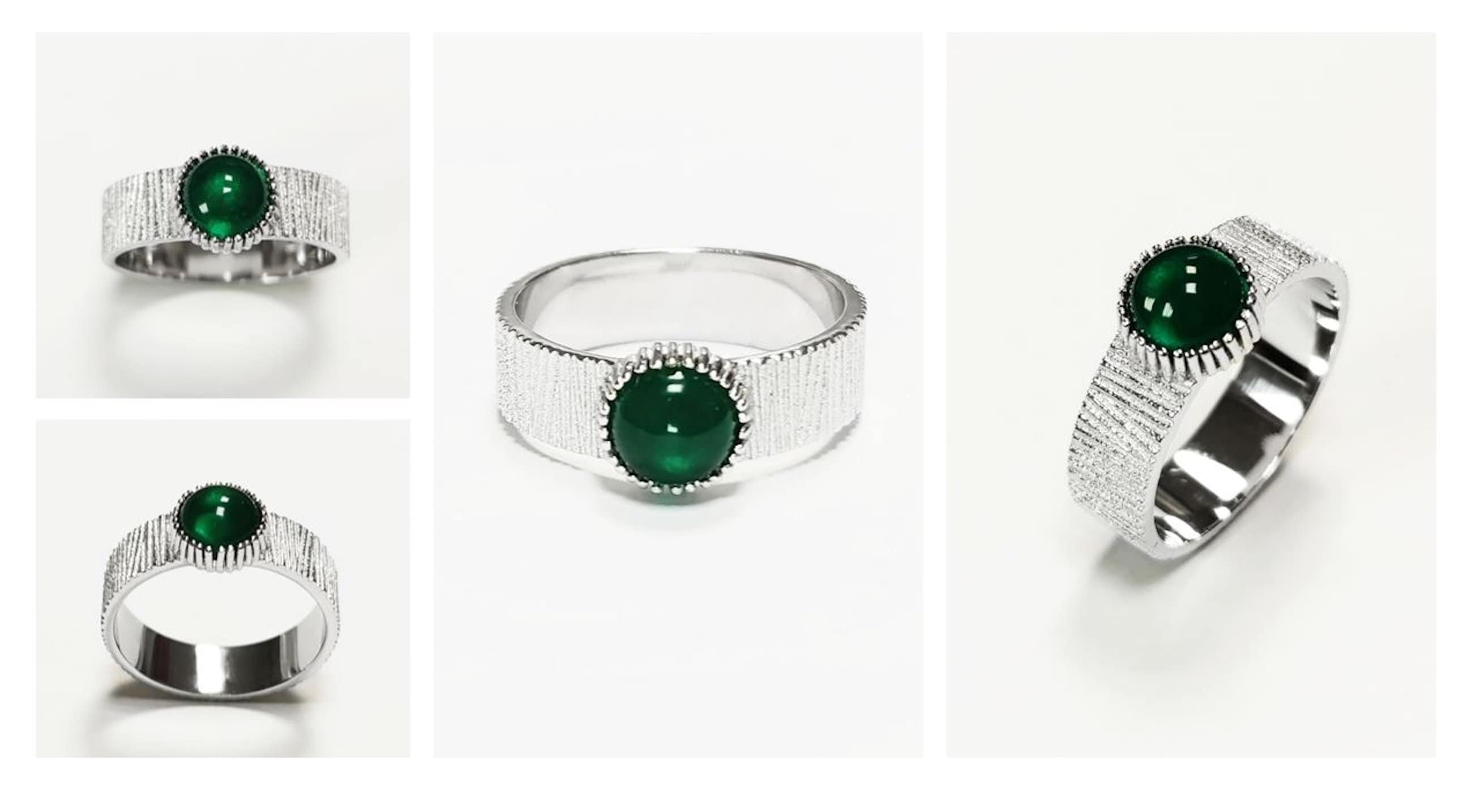 Bague agate verte, argent 925, pierre verte ronde, anneau texturé, bague design moderne, bijou minimaliste, idée cadeau pour elle