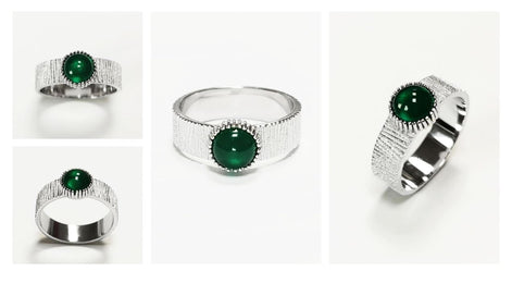 Bague agate verte, argent 925, pierre verte ronde, anneau texturé, bague design moderne, bijou minimaliste, idée cadeau pour elle