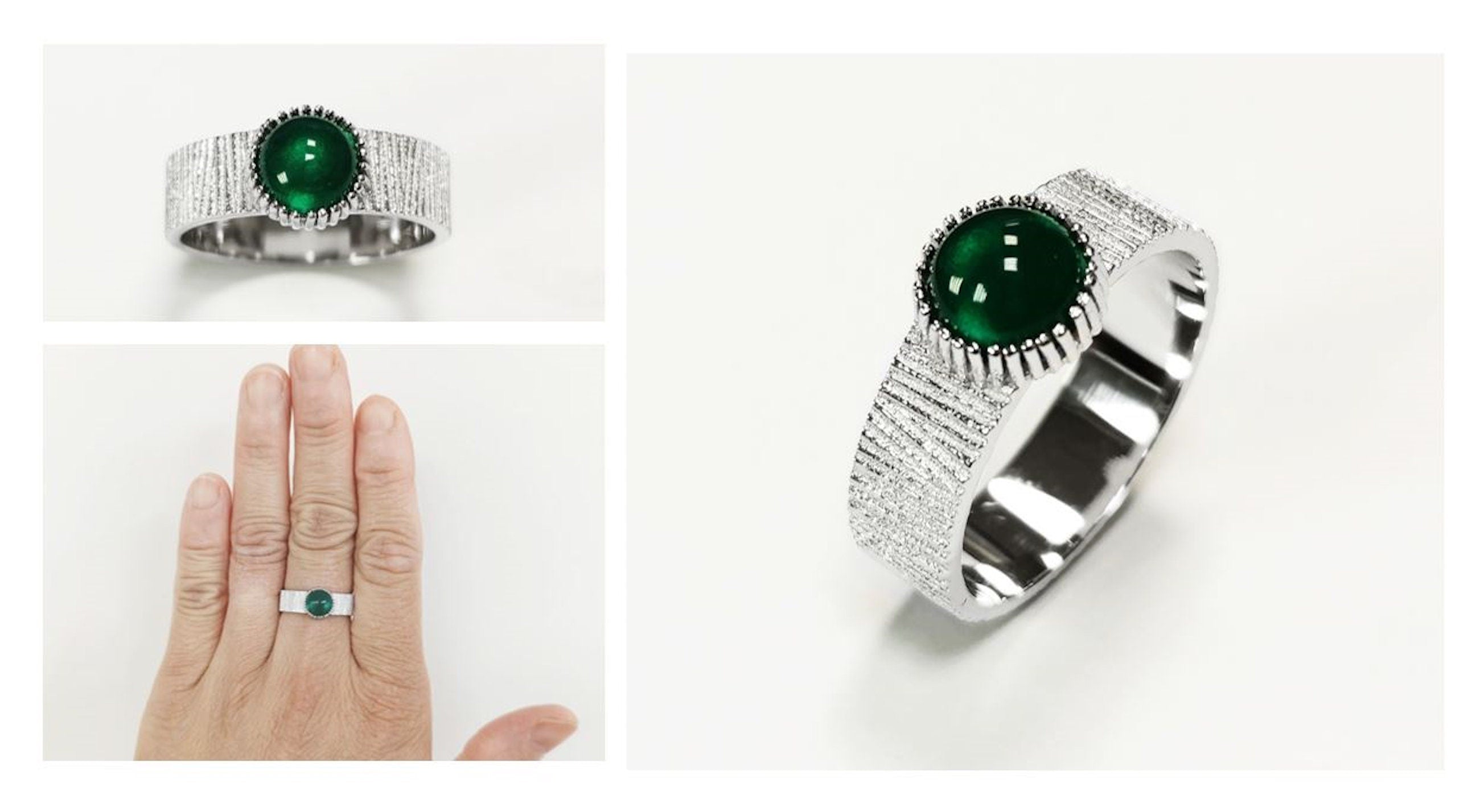 Bague agate verte, argent 925, pierre verte ronde, anneau texturé, bague design moderne, bijou minimaliste, idée cadeau pour elle