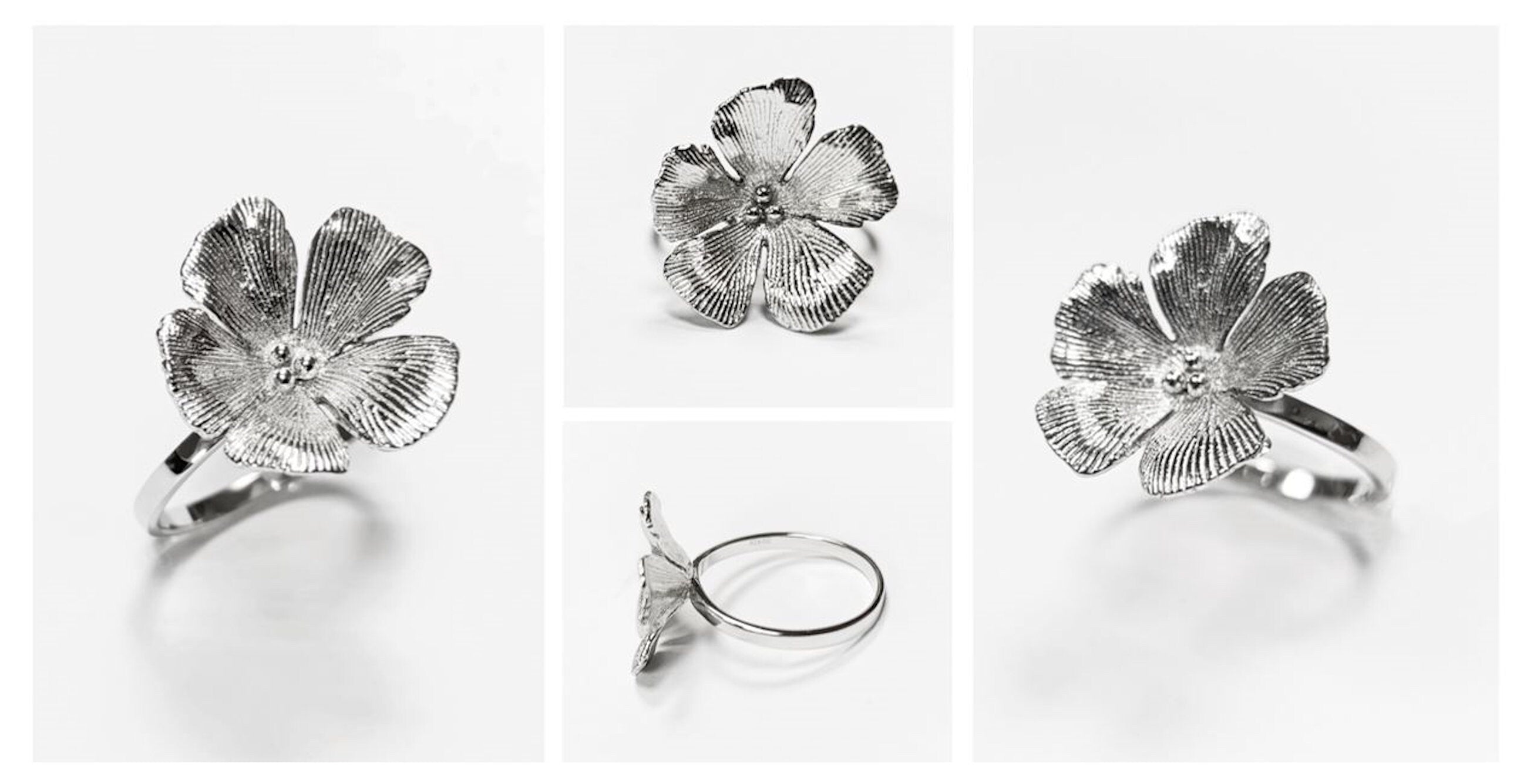 Cherry Flower Ring, Sterling Silver, STURDY Daisies Petals Country Flowers Ring, Blossom Floral Jewelry, Spring Summer Bloom, Nature Gift
