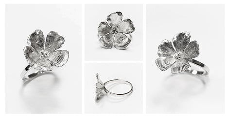 Cherry Flower Ring, Sterling Silver, STURDY Daisies Petals Country Flowers Ring, Blossom Floral Jewelry, Spring Summer Bloom, Nature Gift