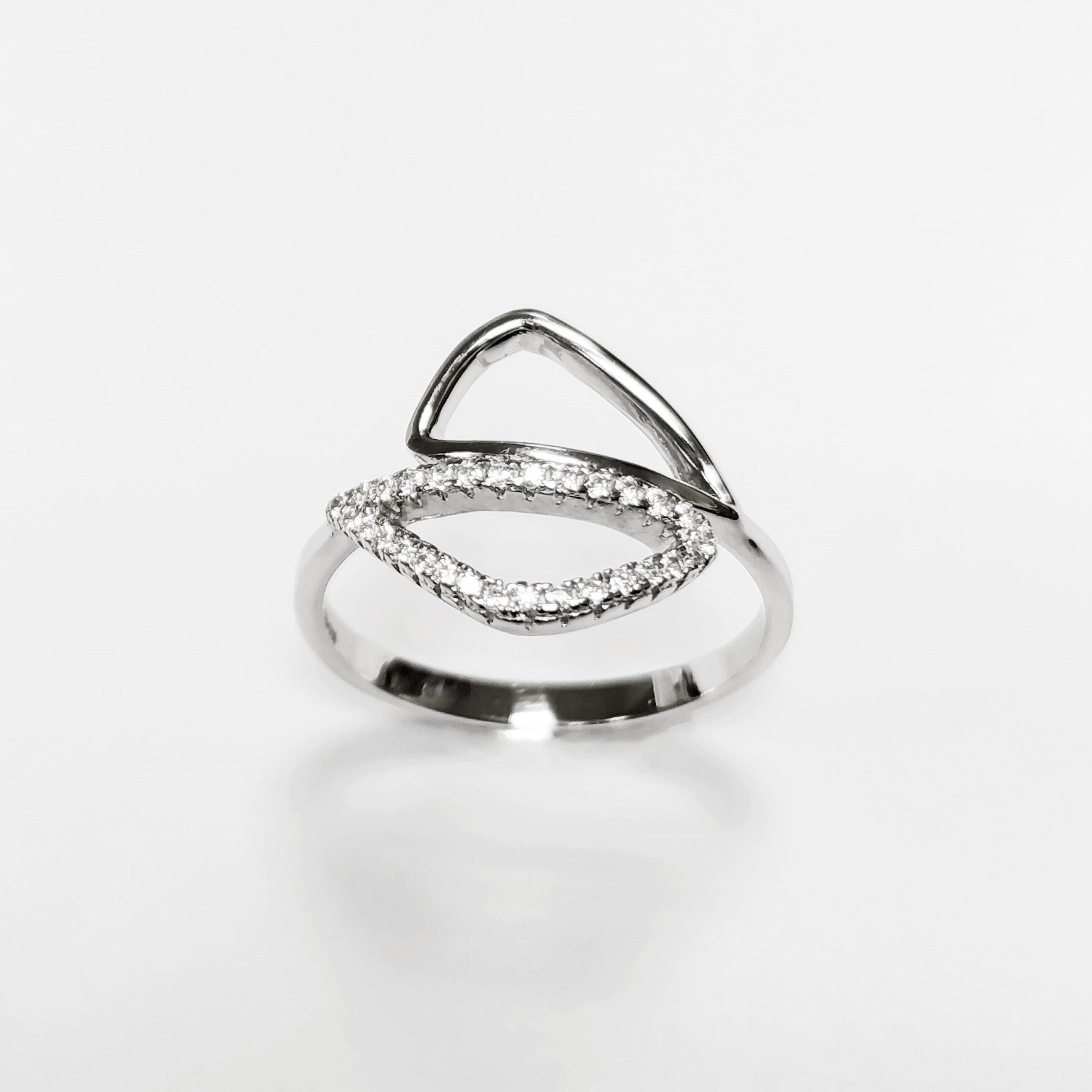 Geometric Openwork Ring • Sterling Silver & Zirconia • Geometric Open Frame Design Ring • Minimalist Abstract Jewelry • Modern Gift for Her