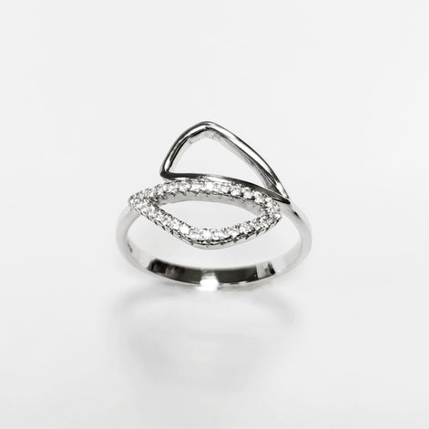 Geometric Openwork Ring • Sterling Silver & Zirconia • Geometric Open Frame Design Ring • Minimalist Abstract Jewelry • Modern Gift for Her