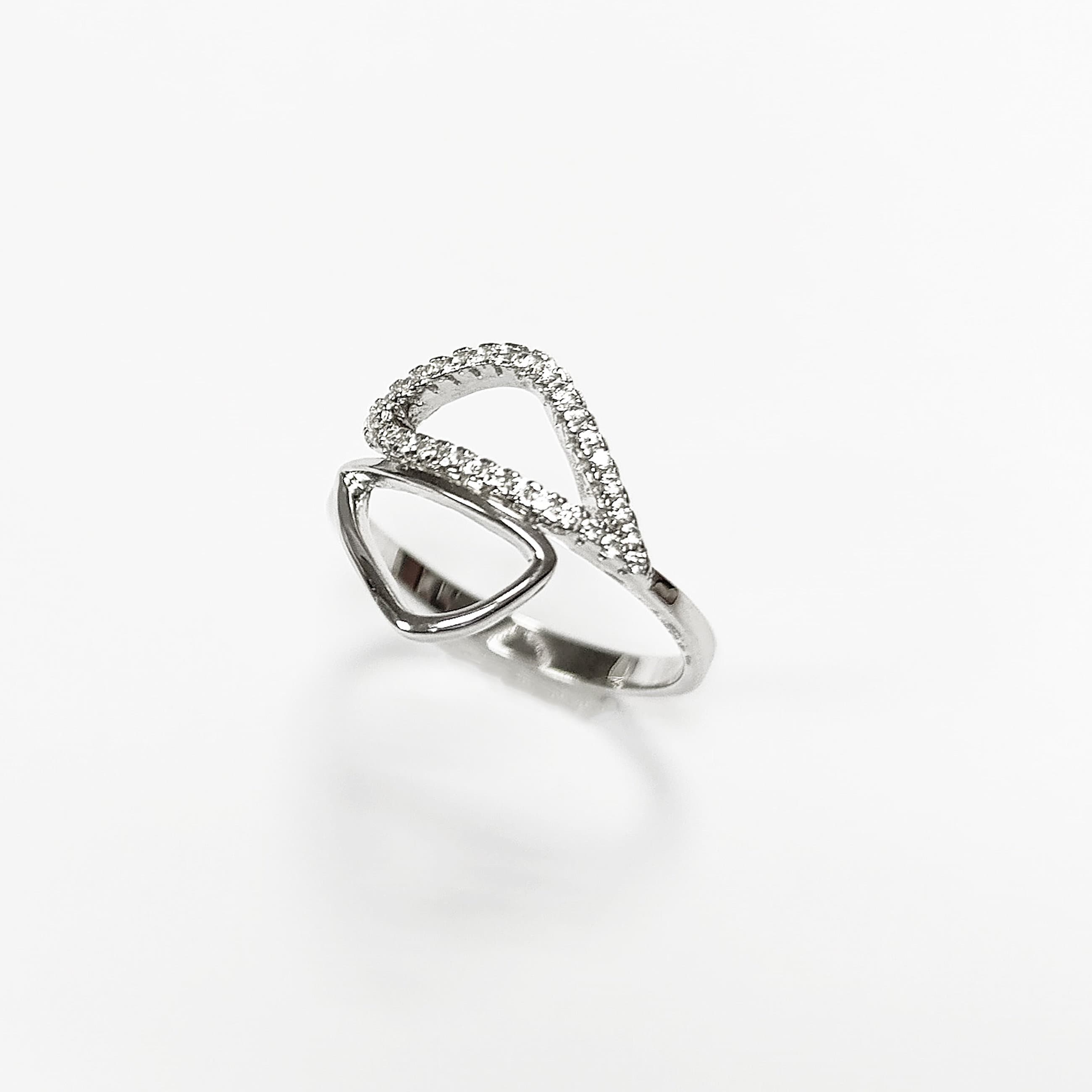 Geometric Openwork Ring • Sterling Silver & Zirconia • Geometric Open Frame Design Ring • Minimalist Abstract Jewelry • Modern Gift for Her