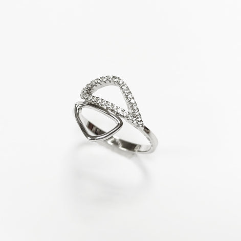 Geometric Openwork Ring • Sterling Silver & Zirconia • Geometric Open Frame Design Ring • Minimalist Abstract Jewelry • Modern Gift for Her
