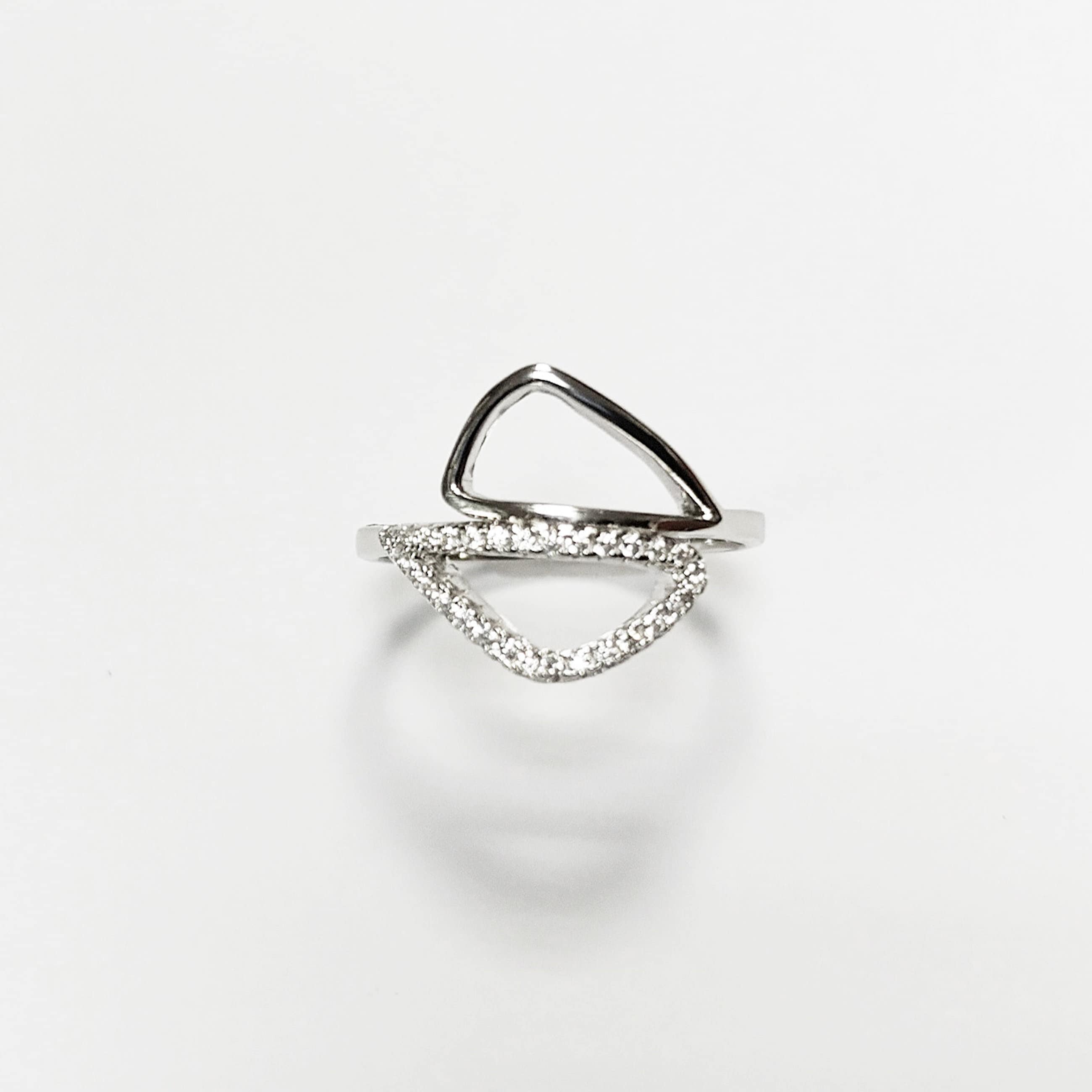 Geometric Openwork Ring • Sterling Silver & Zirconia • Geometric Open Frame Design Ring • Minimalist Abstract Jewelry • Modern Gift for Her