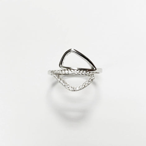 Geometric Openwork Ring • Sterling Silver & Zirconia • Geometric Open Frame Design Ring • Minimalist Abstract Jewelry • Modern Gift for Her