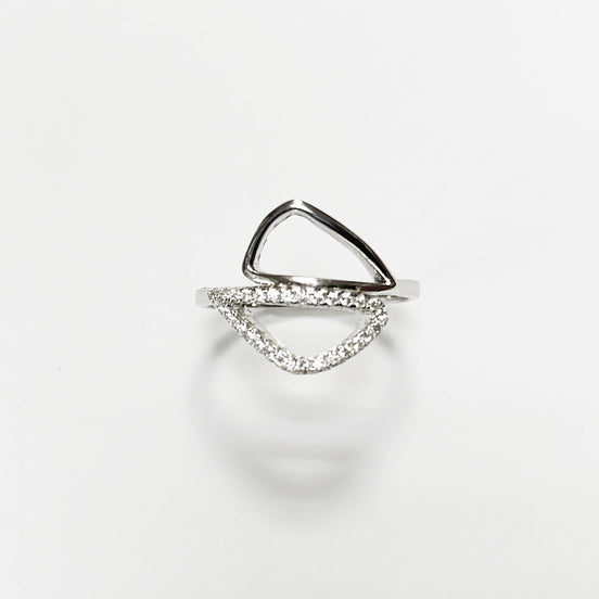Geometric Openwork Ring • Sterling Silver & Zirconia • Geometric Open Frame Design Ring • Minimalist Abstract Jewelry • Modern Gift for Her